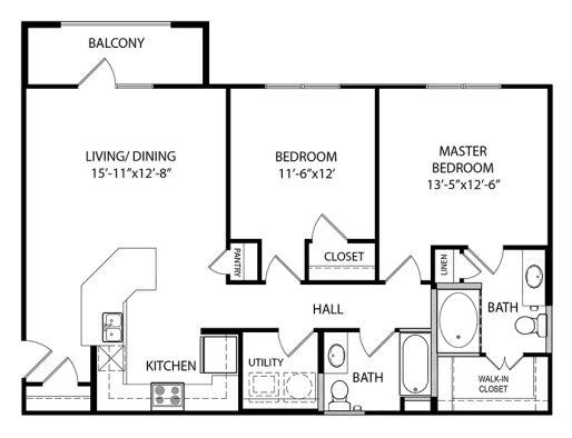 the floor plan for a two bedroom apartment at The Anatole at City View